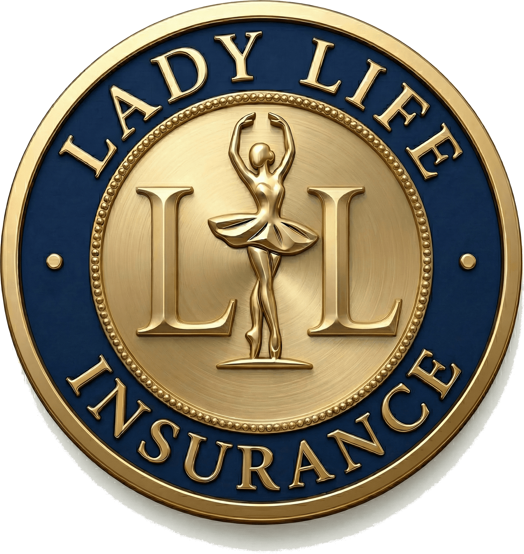 Lady Life Insurance gold and navy medallion